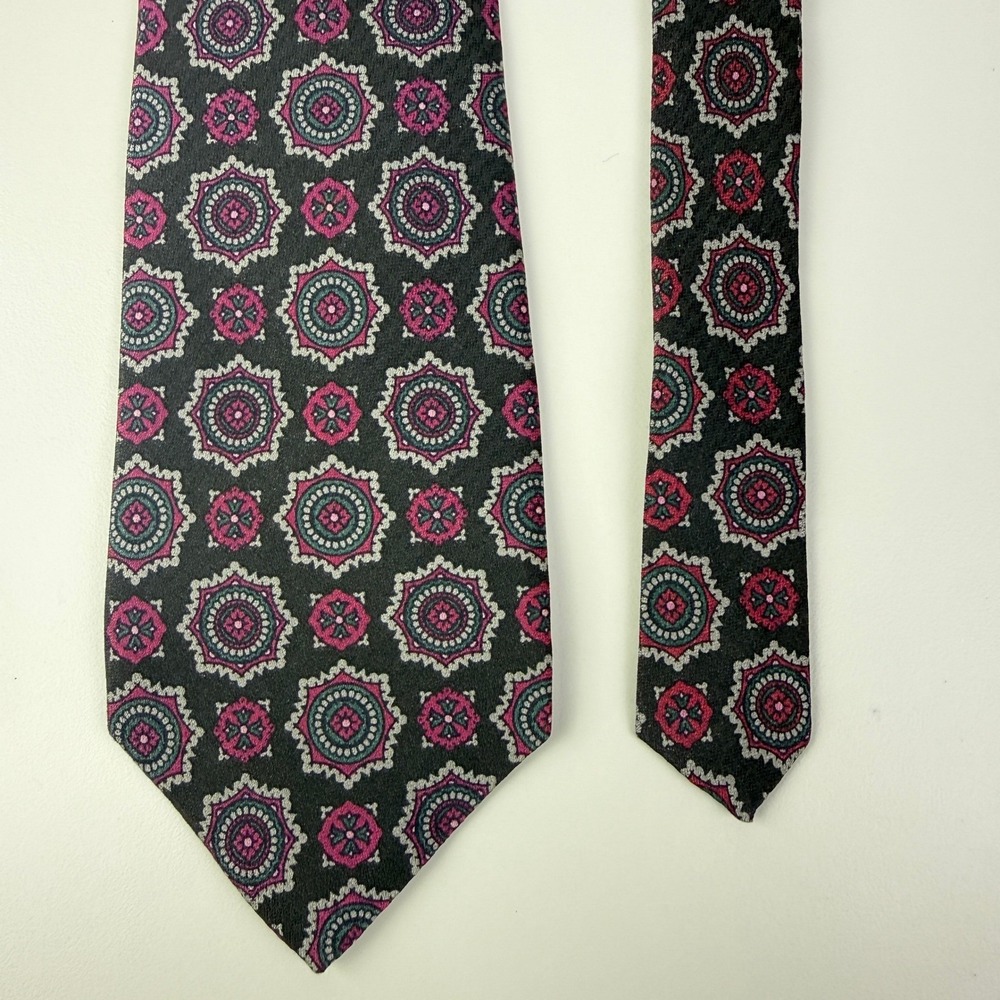 Briar Rassel Brothers Pink Black Necktie Handmade Woven Geometric Mens Tie